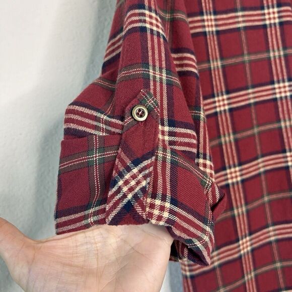 Entro Plaid Red Flannel Pocketed Roll Tab Sleeve Tunic with Sequin Trim L - Picture 10 of 12